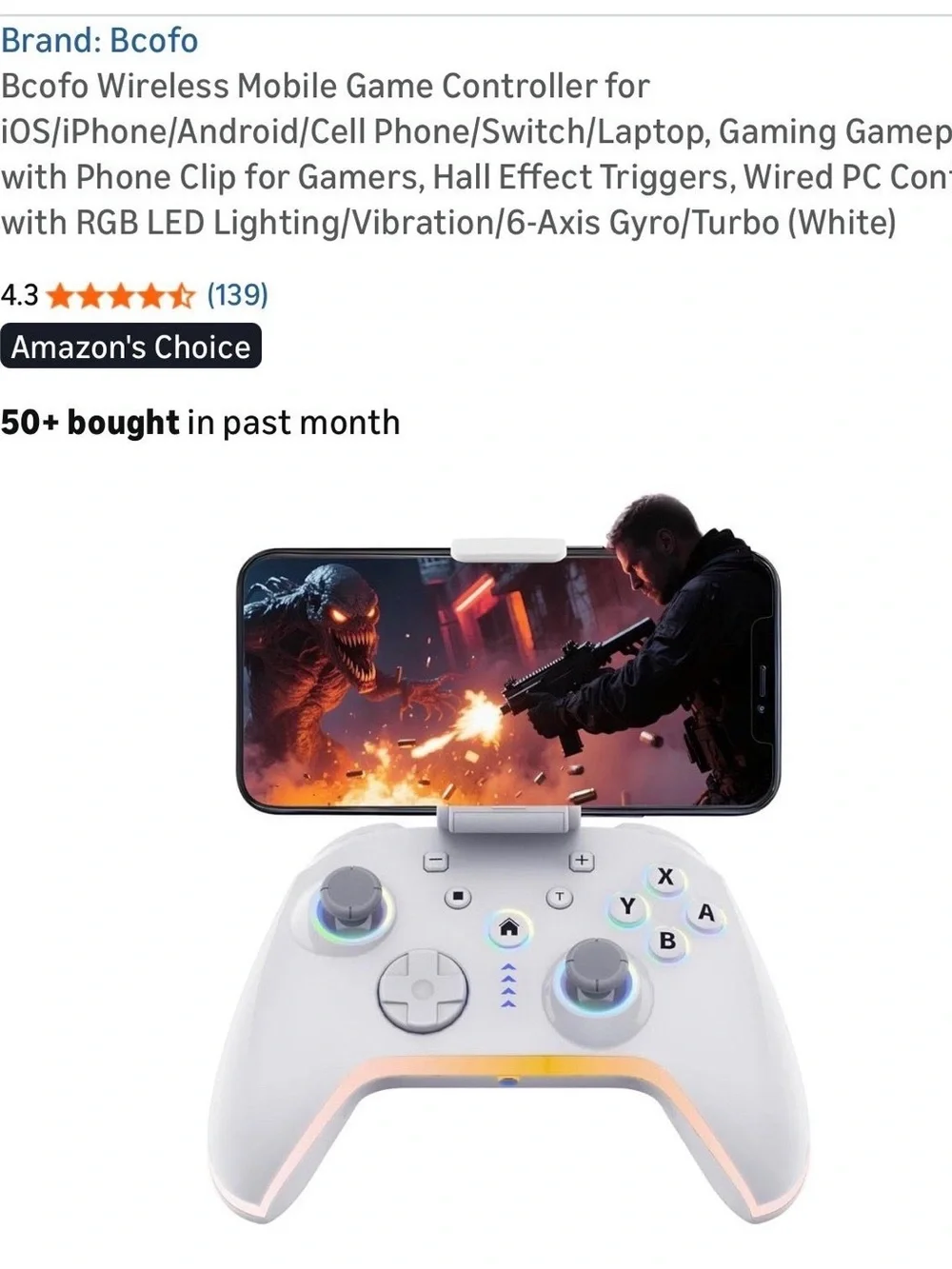 New White Bluetooth Mobile Game Controller with Phone Mount